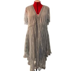 ARULA Gray Lace Midi Dress